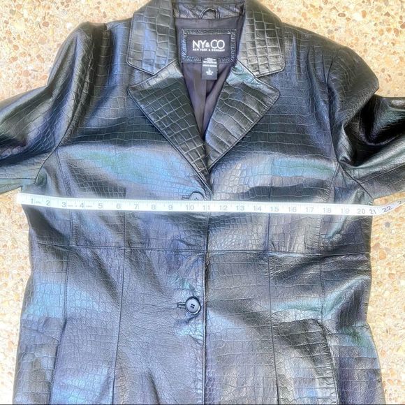 NY & Co Black Leather Lizard Embossed Jacket L - Picture 5 of 10